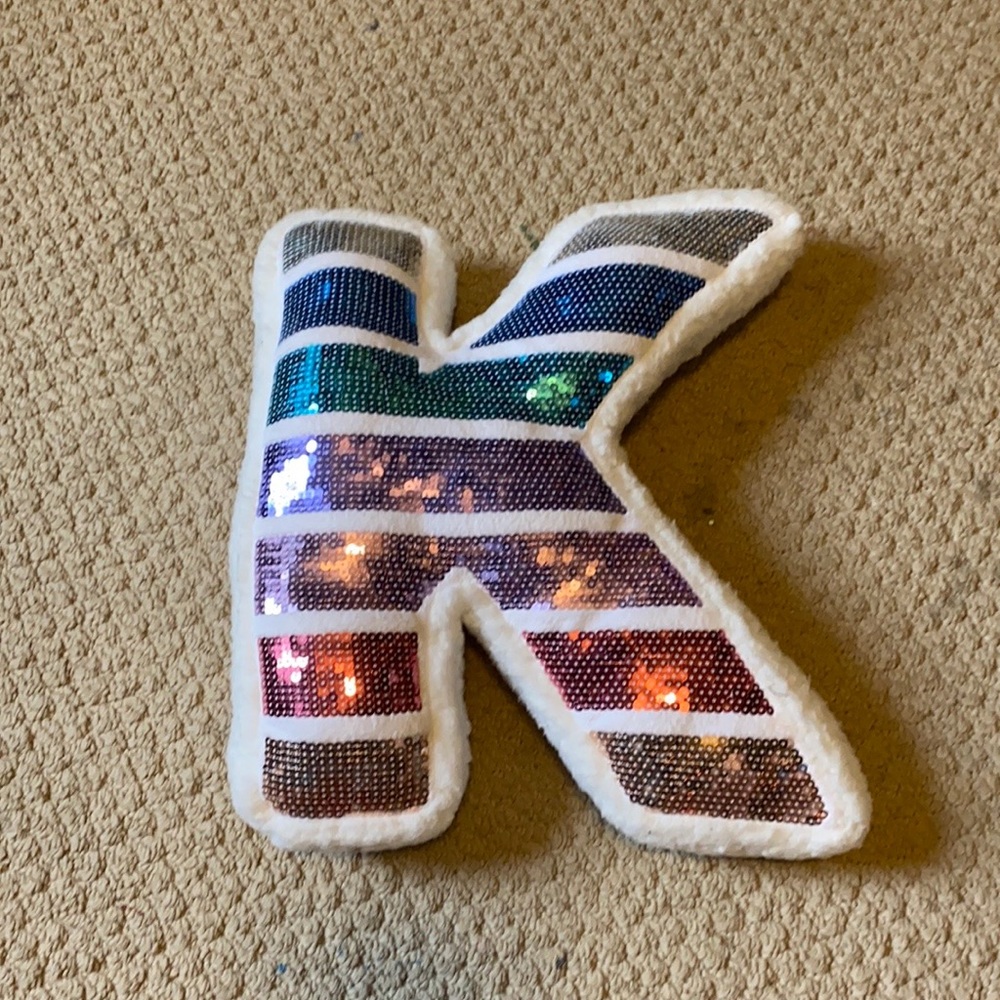 Justice Rainbow Sequin Fuzzy “K” Initial Pillow